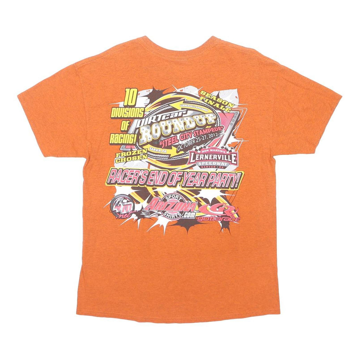 GILDAN Mens Orange Dirtcar Roundup Graphic T-Shirt L Short Sleeve Crew Neck