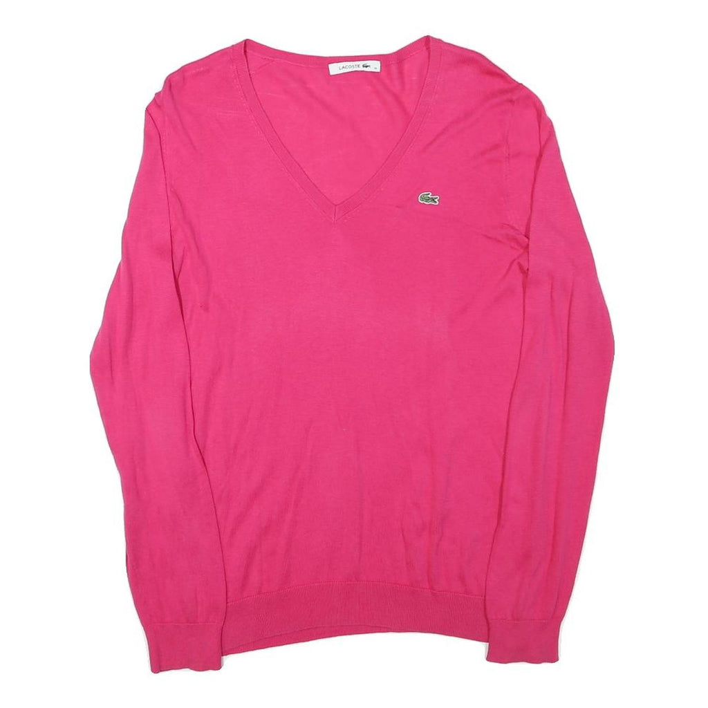LACOSTE Womens Pink Plain V-Neck Basic Knit Jumper M Cotton Blend