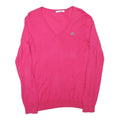 LACOSTE Womens Pink Plain V-Neck Basic Knit Jumper M Cotton Blend