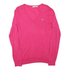 LACOSTE Womens Pink Plain V-Neck Basic Knit Jumper M Cotton Blend