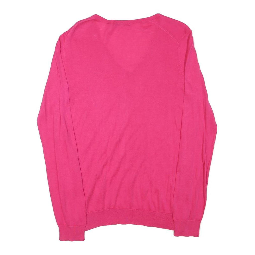 LACOSTE Womens Pink Plain V-Neck Basic Knit Jumper M Cotton Blend