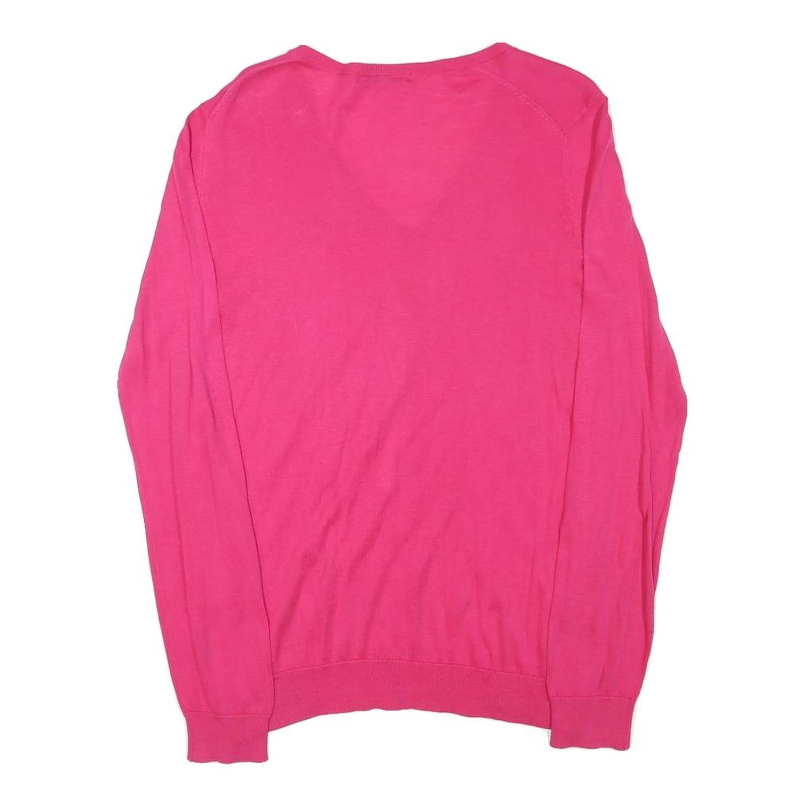 LACOSTE Womens Pink Plain V-Neck Basic Knit Jumper M Cotton Blend