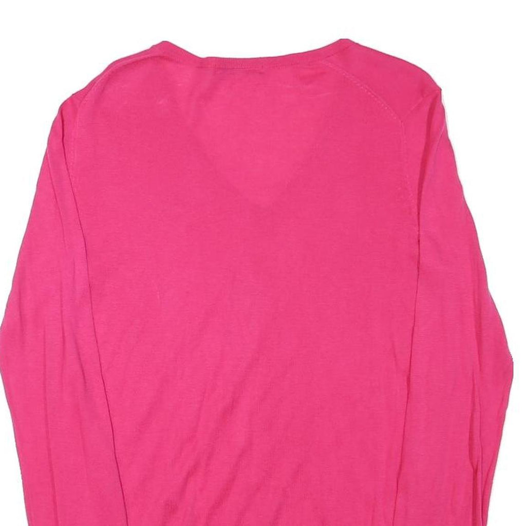 LACOSTE Womens Pink Plain V-Neck Basic Knit Jumper M Cotton Blend