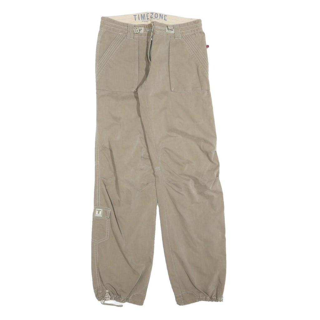 TIMEZONE Womens Beige Regular Fit Straight Trousers W30 L34 Casual Zip Closure