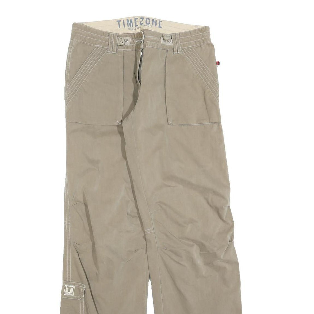 TIMEZONE Womens Beige Regular Fit Straight Trousers W30 L34 Casual Zip Closure