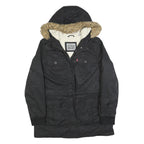 LEVI'S Womens Black Jacket L Polyester Blend Plain Zip Hooded Casual Winter