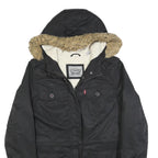 LEVI'S Womens Black Jacket L Polyester Blend Plain Zip Hooded Casual Winter