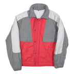 Mens Grey & Red Polyester Blend Outdoor Jacket L Zip Plain Casual Coat