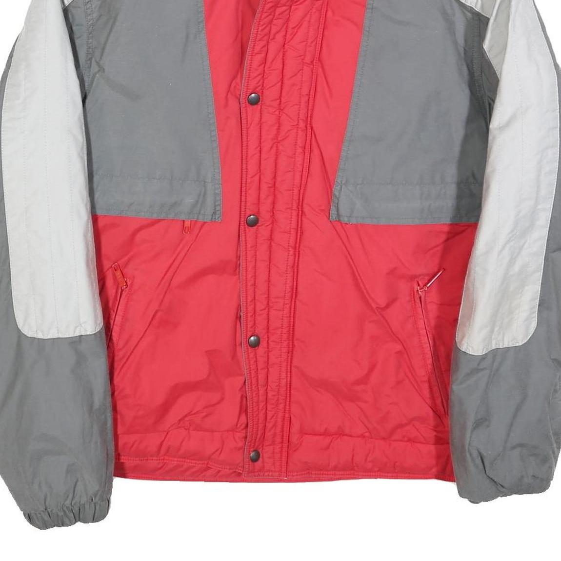 Mens Grey & Red Polyester Blend Outdoor Jacket L Zip Plain Casual Coat