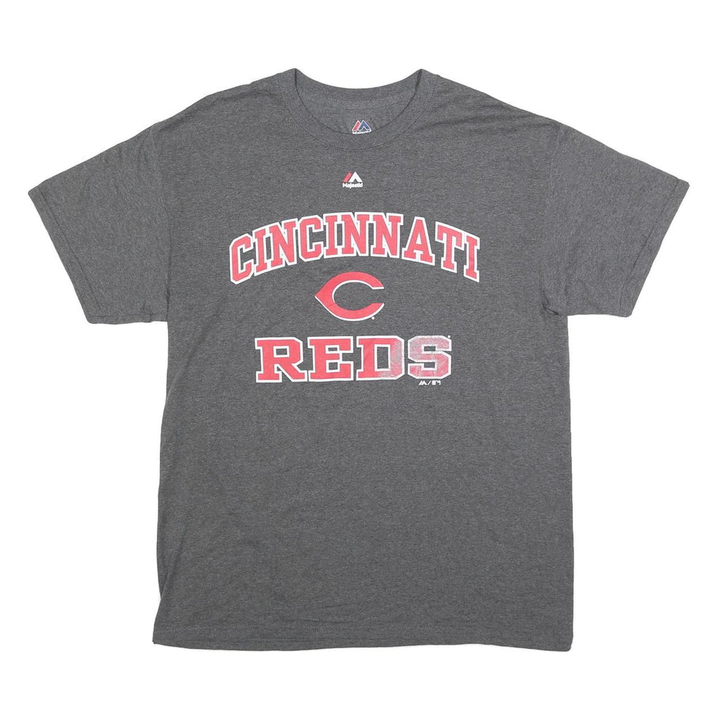 MAJESTIC Mens Grey Cincinnati Reds Graphic T-Shirt M Crew Neck Short Sleeve