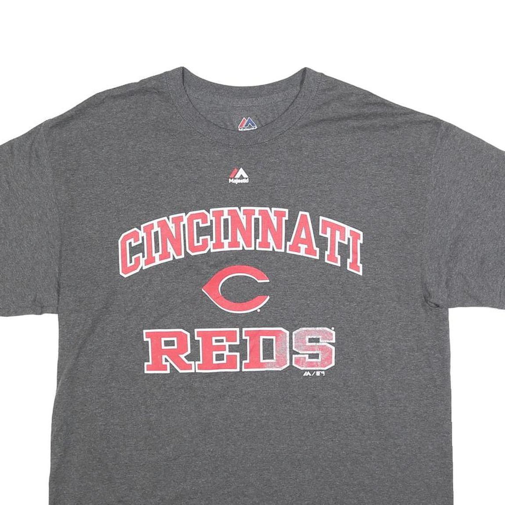 MAJESTIC Mens Grey Cincinnati Reds Graphic T-Shirt M Crew Neck Short Sleeve