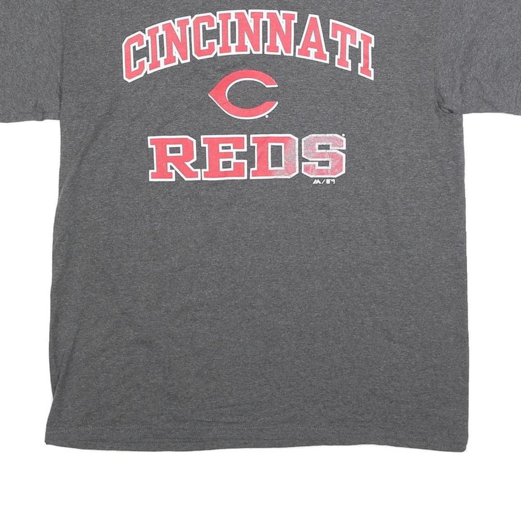 MAJESTIC Mens Grey Cincinnati Reds Graphic T-Shirt M Crew Neck Short Sleeve