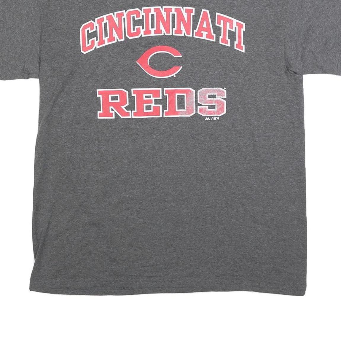 MAJESTIC Mens Grey Cincinnati Reds Graphic T-Shirt M Crew Neck Short Sleeve