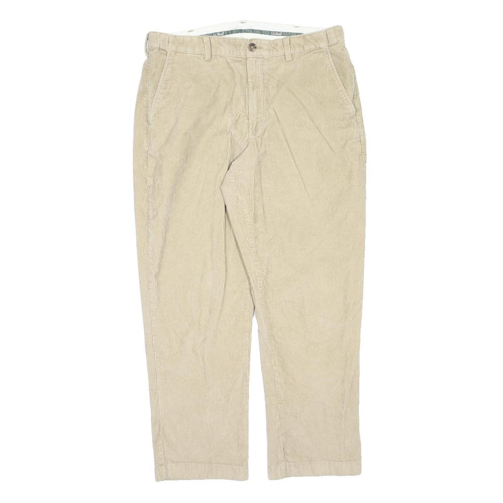 LL BEAN Mens Regular Beige Corduroy Trousers W34 L30 Classic Zip Closure