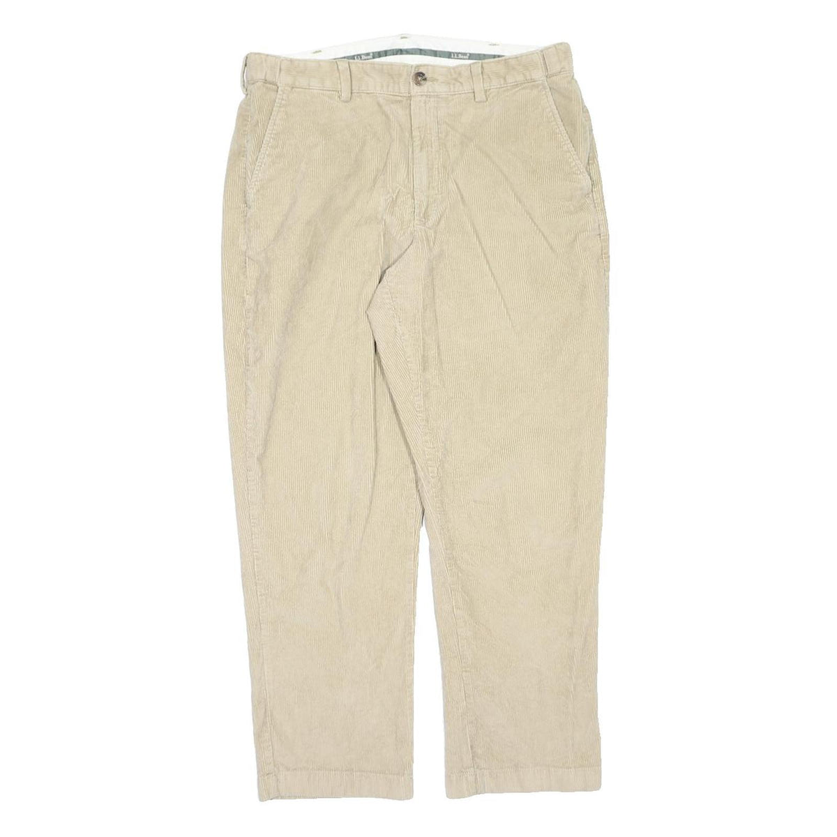 LL BEAN Mens Regular Beige Corduroy Trousers W34 L30 Classic Zip Closure