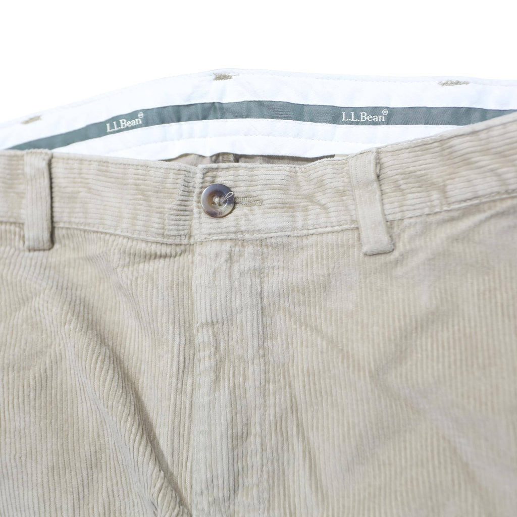 LL BEAN Mens Regular Beige Corduroy Trousers W34 L30 Classic Zip Closure