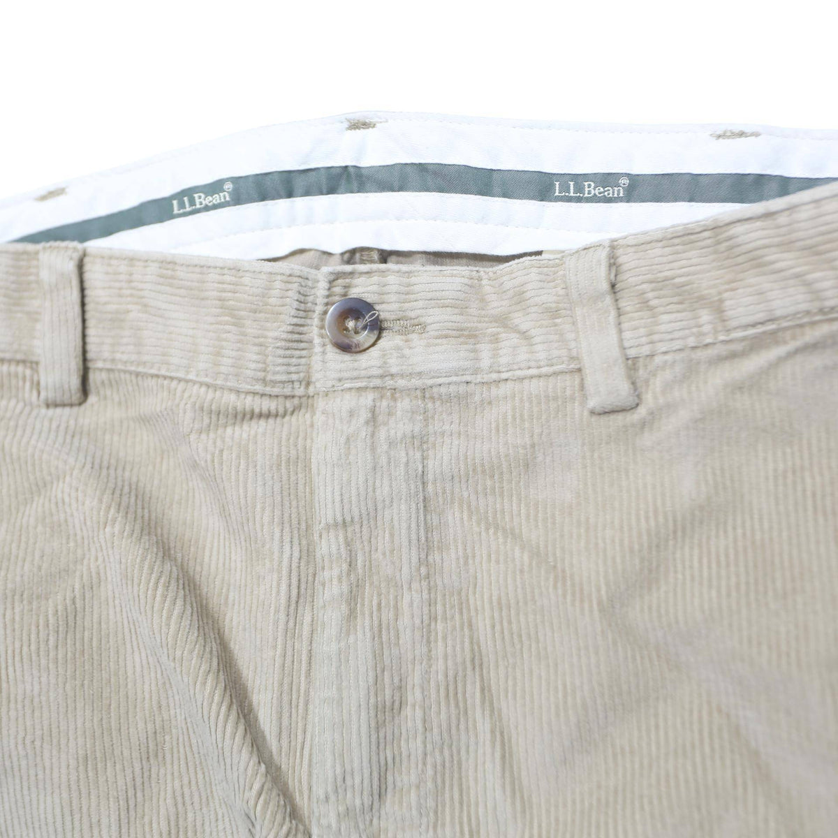 LL BEAN Mens Regular Beige Corduroy Trousers W34 L30 Classic Zip Closure