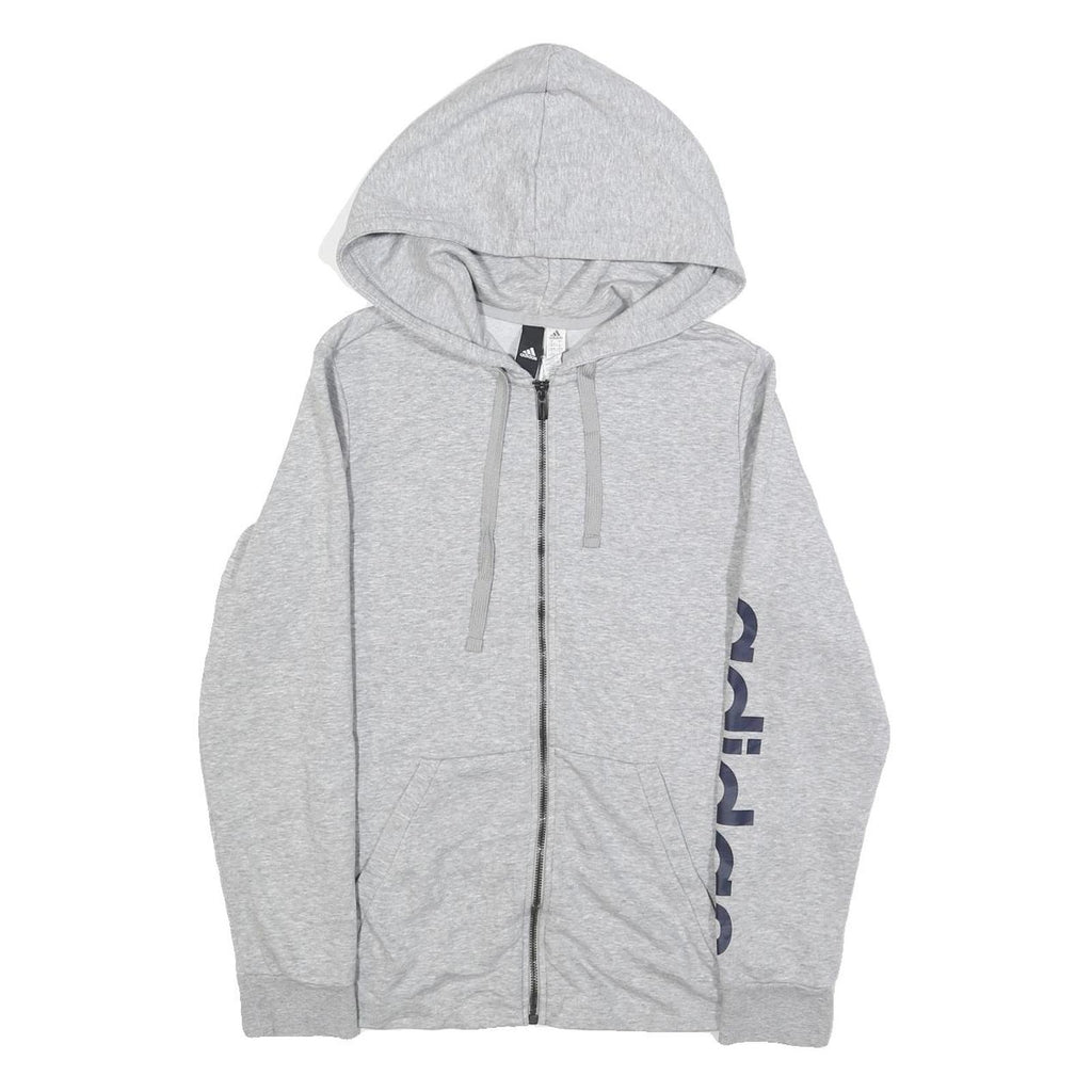 ADIDAS Womens Grey Hoodie L Full Zip Printed Logo Cotton Blend Casual