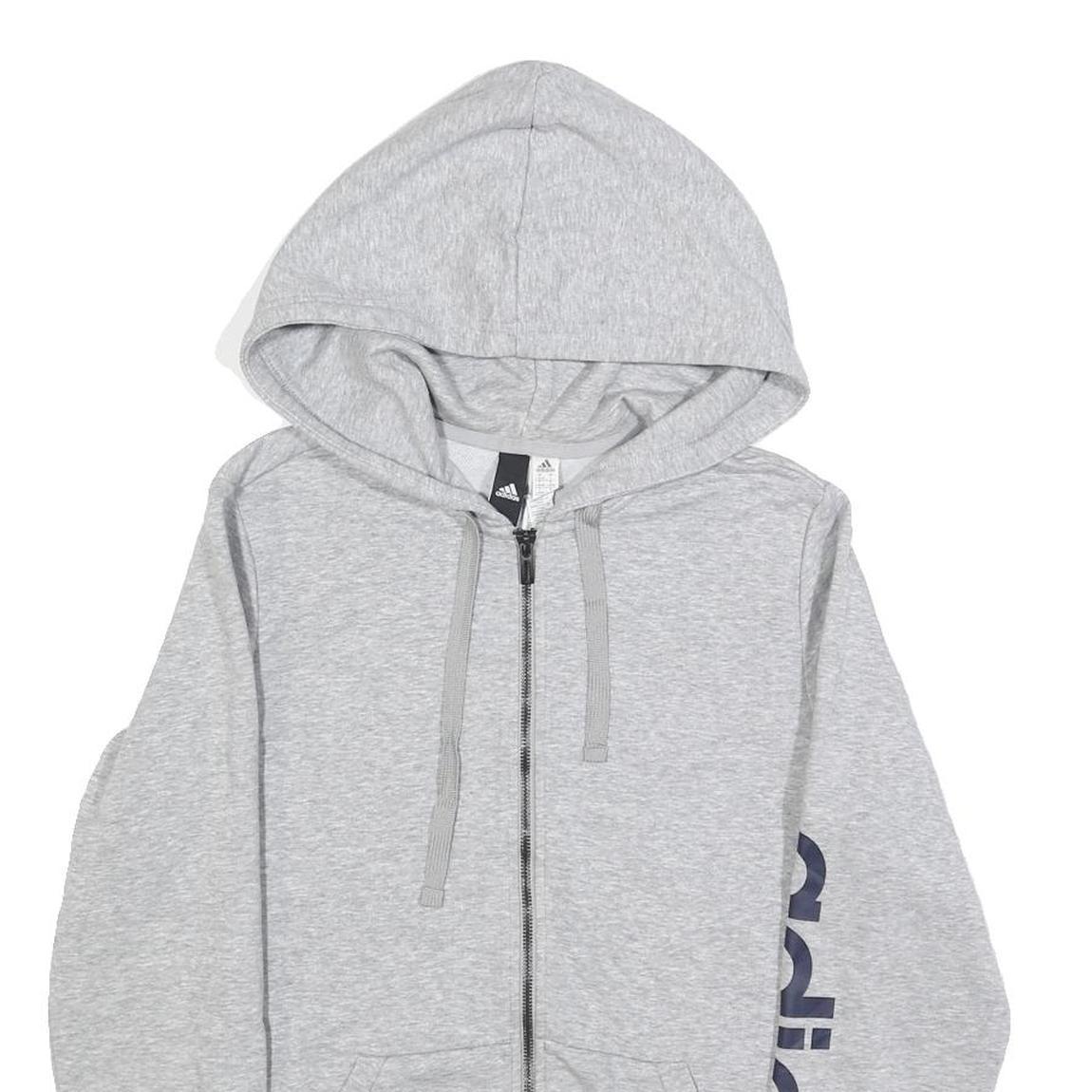 ADIDAS Womens Grey Hoodie L Full Zip Printed Logo Cotton Blend Casual