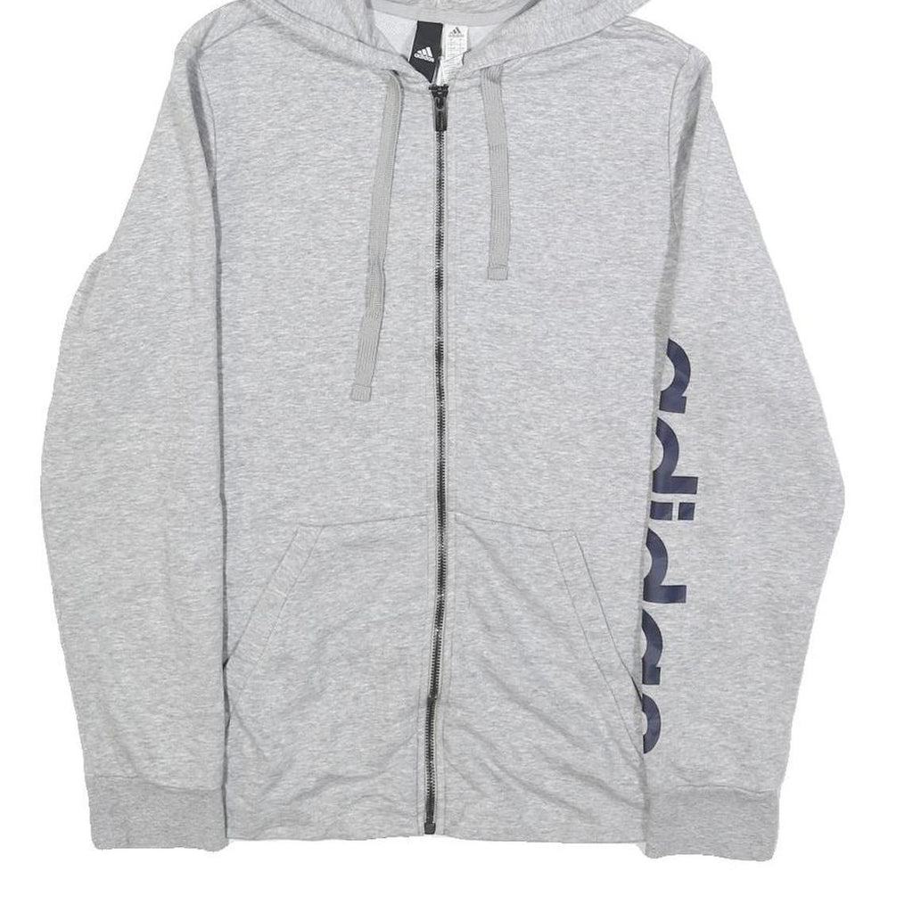 ADIDAS Womens Grey Hoodie L Full Zip Printed Logo Cotton Blend Casual