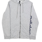 ADIDAS Womens Grey Hoodie L Full Zip Printed Logo Cotton Blend Casual