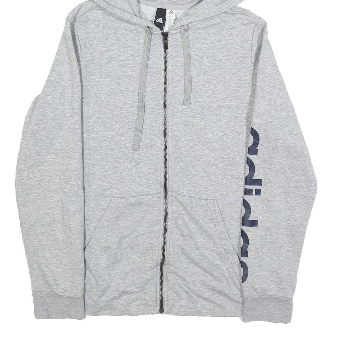 ADIDAS Womens Grey Hoodie L Full Zip Printed Logo Cotton Blend Casual