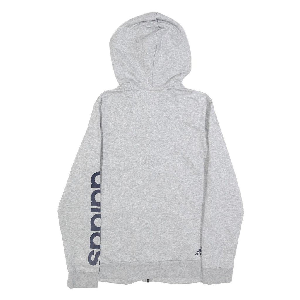 ADIDAS Womens Grey Hoodie L Full Zip Printed Logo Cotton Blend Casual