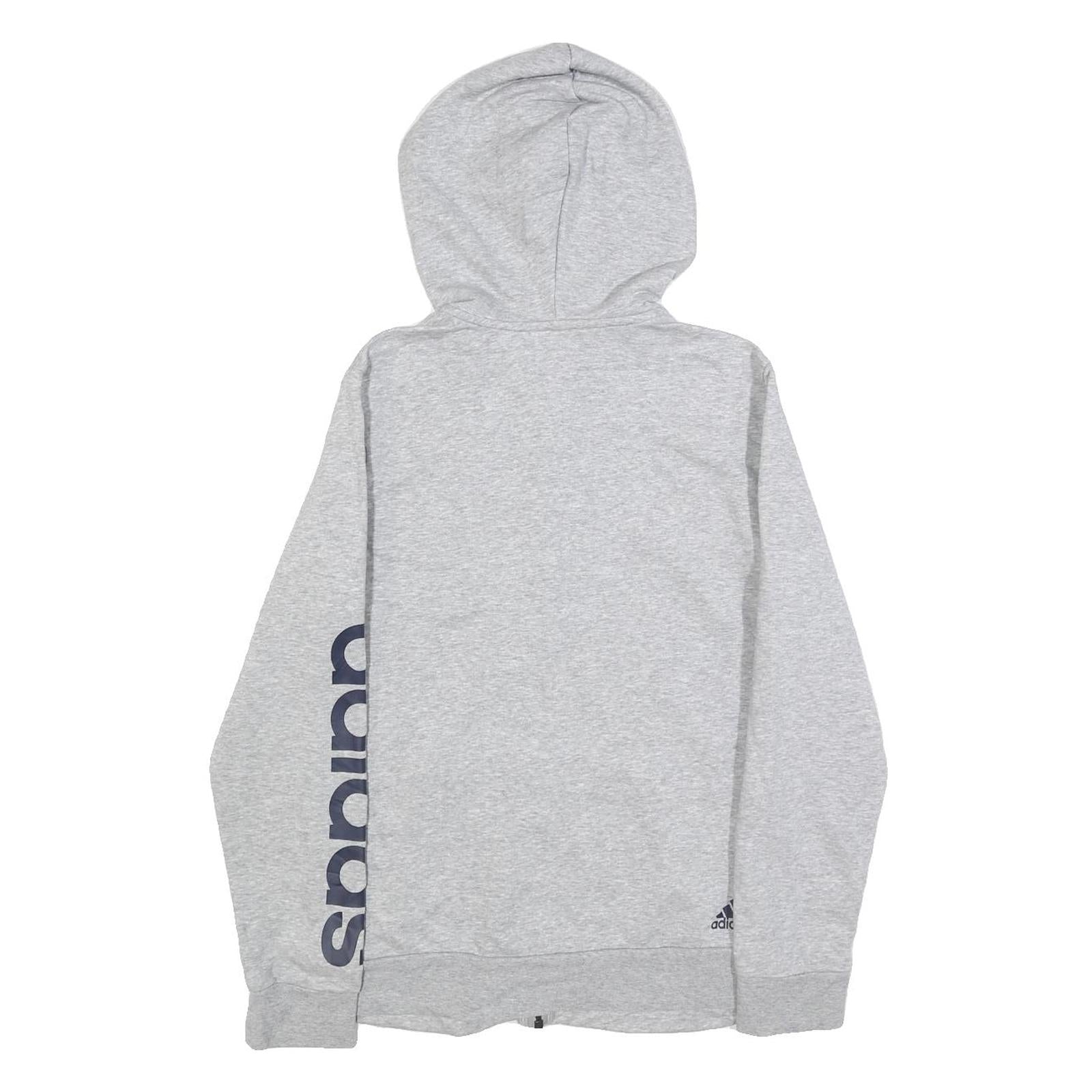 ADIDAS Womens Grey Hoodie L Full Zip Printed Logo Cotton Blend Casual
