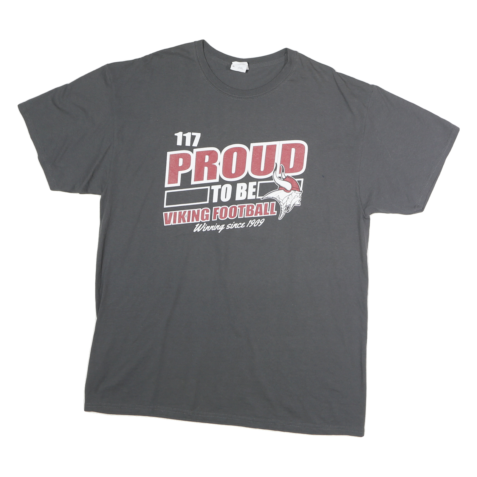 JERZEES Mens Grey Proud Viking Football XL Short Sleeve Crew Neck Graphic