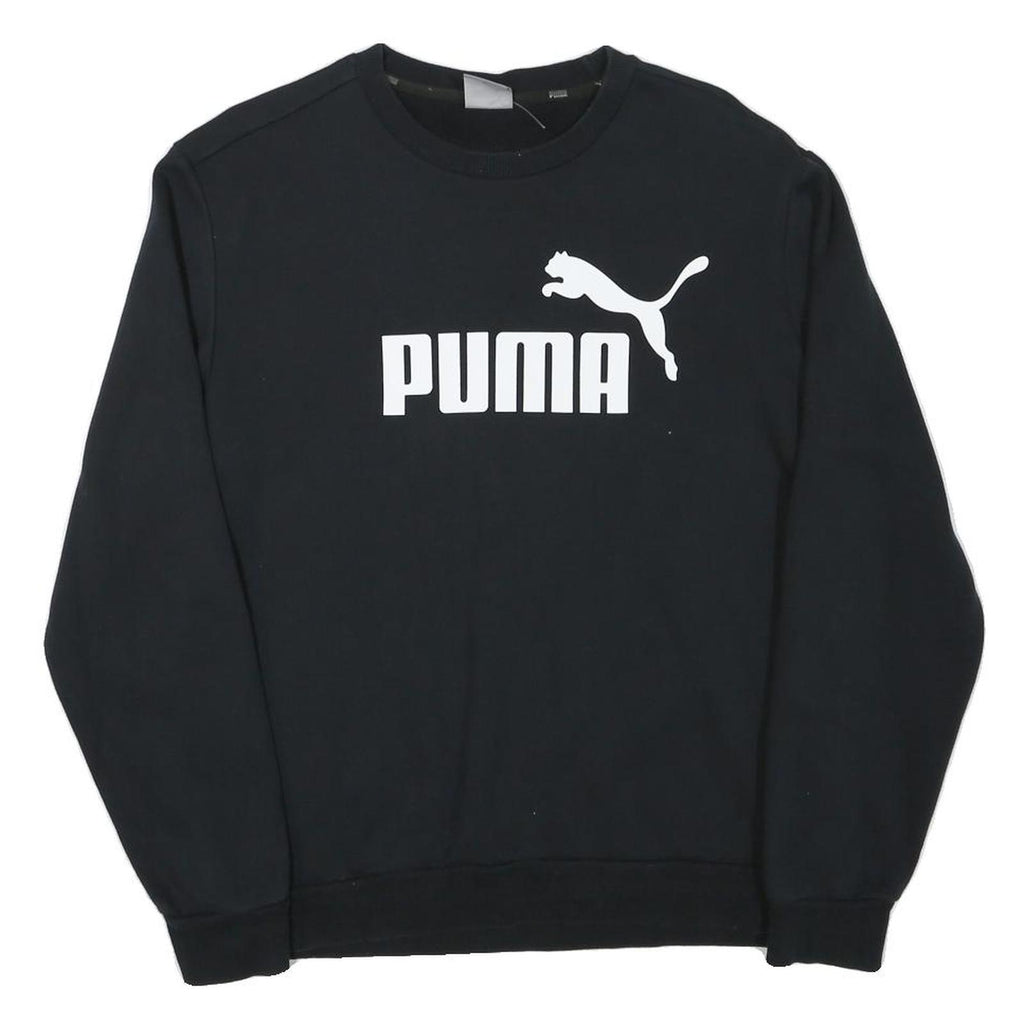 PUMA Mens Black Cotton Blend Crew Neck Sweatshirt M Logo Print Casual