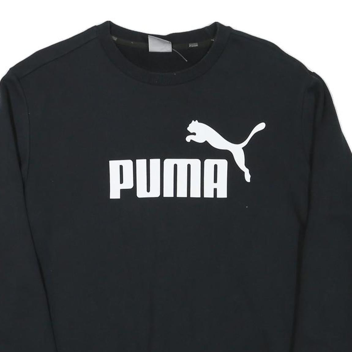 PUMA Mens Black Cotton Blend Crew Neck Sweatshirt M Logo Print Casual