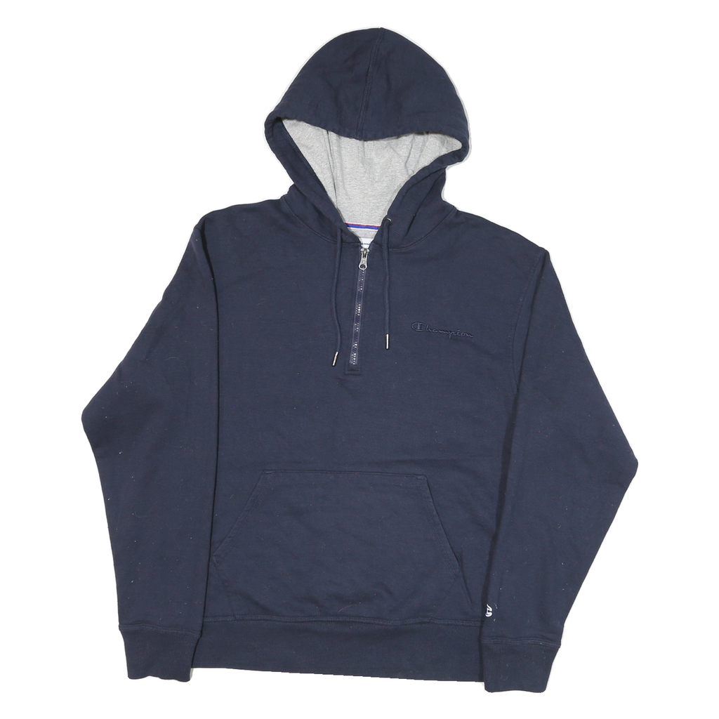 CHAMPION Mens Navy Blue Hoodie M Cotton Blend Half Zip Casual Wear