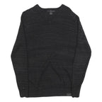 CALVIN KLEIN Mens Black Patterned Cotton Jumper V Neck Basic Knit S Lightweight
