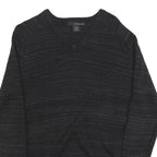 CALVIN KLEIN Mens Black Patterned Cotton Jumper V Neck Basic Knit S Lightweight
