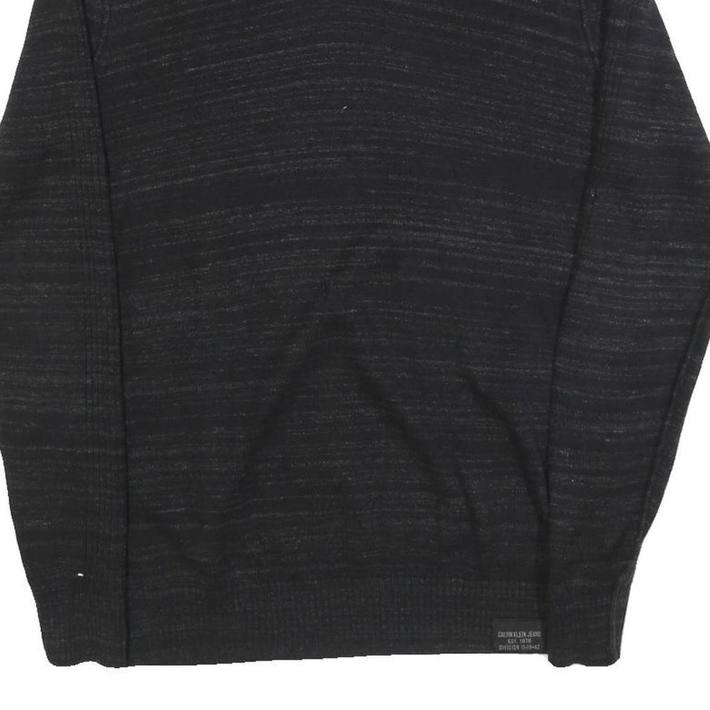 CALVIN KLEIN Mens Black Patterned Cotton Jumper V Neck Basic Knit S Lightweight