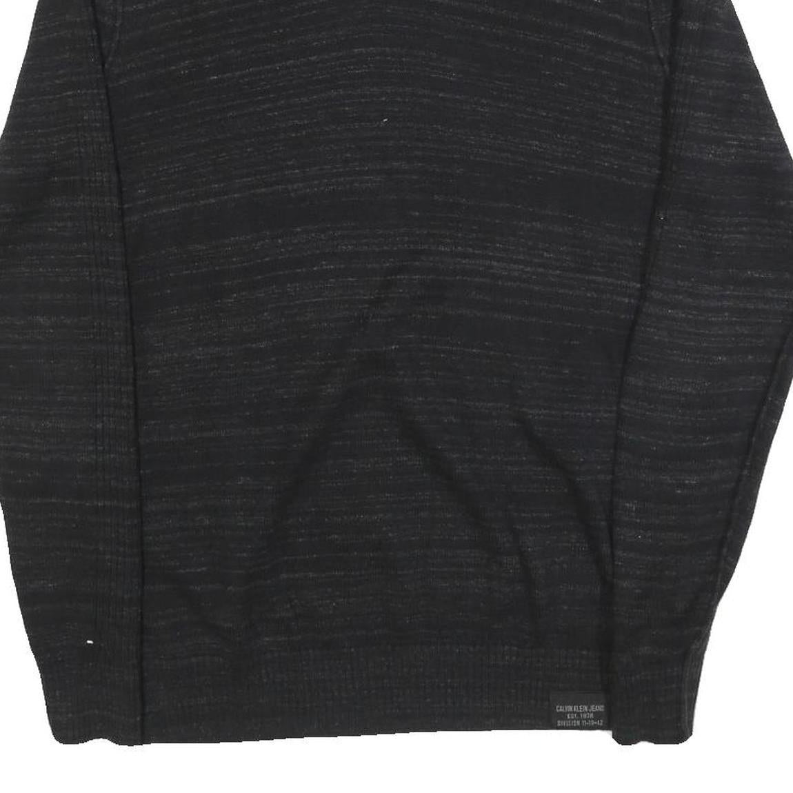 CALVIN KLEIN Mens Black Patterned Cotton Jumper V Neck Basic Knit S Lightweight