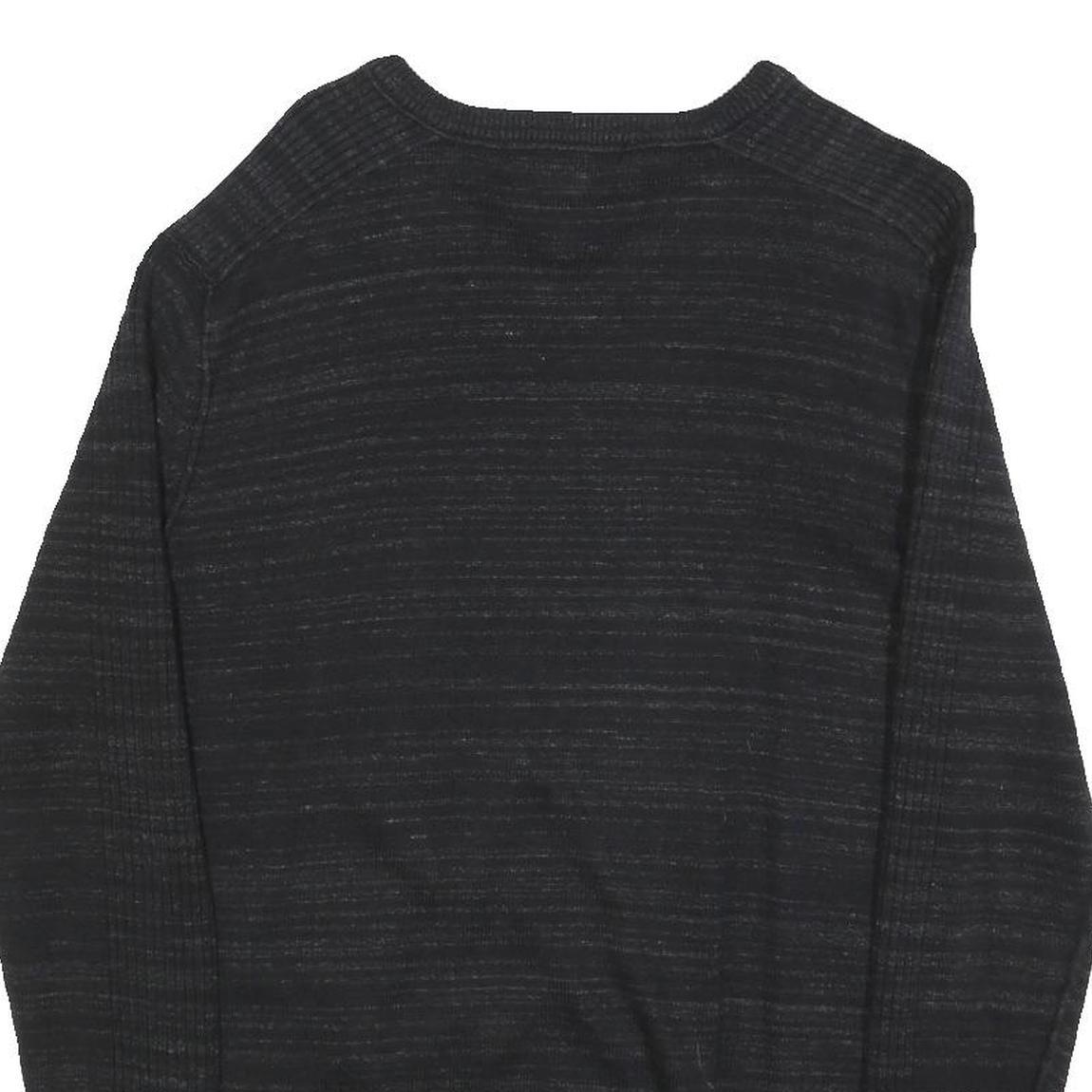 CALVIN KLEIN Mens Black Patterned Cotton Jumper V Neck Basic Knit S Lightweight