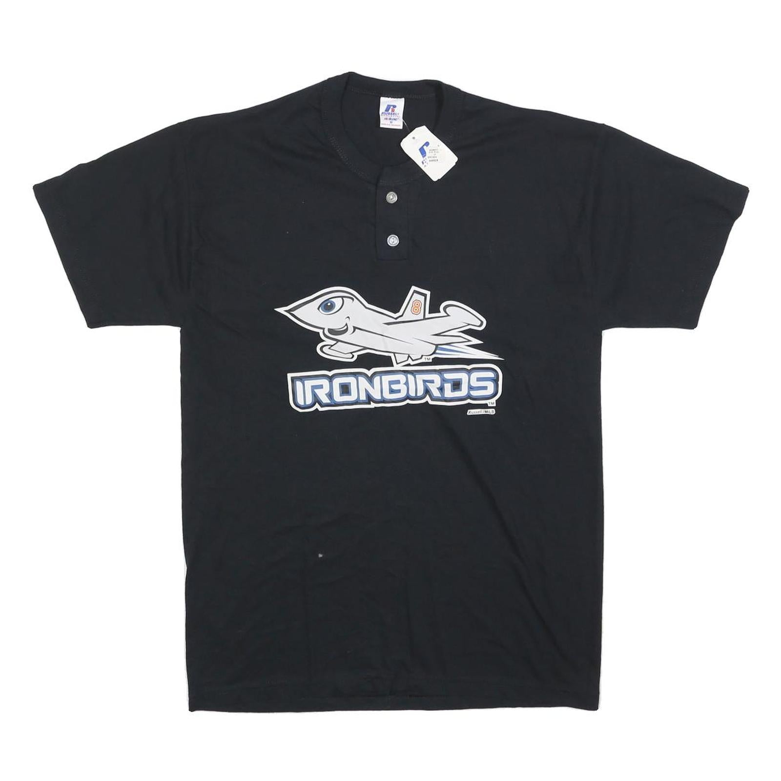 RUSSELL ATHLETIC Mens Black Ironbirds Graphic T-Shirt M Short Sleeve Crew Neck