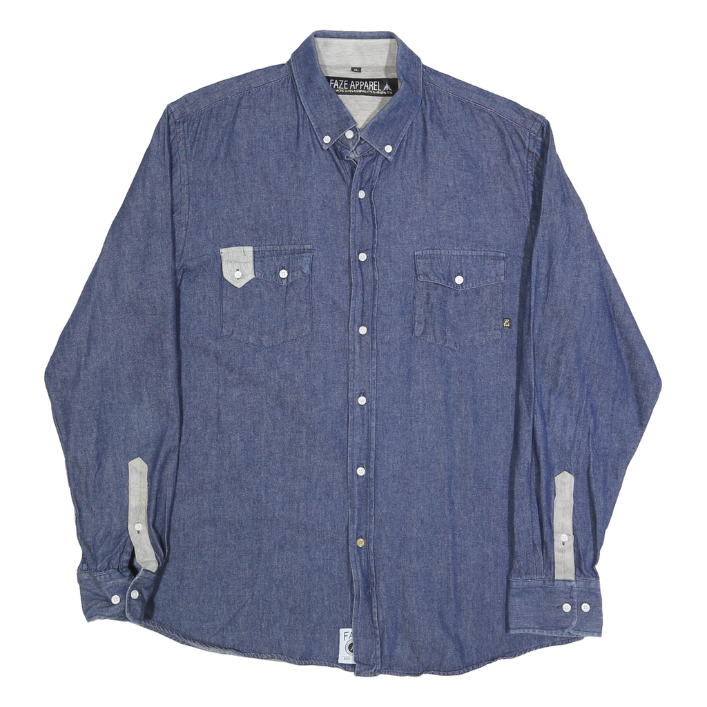 FAZE APPAREL Mens Blue Contrast Detail Cotton Blend Shirt XL Button-Down Casual