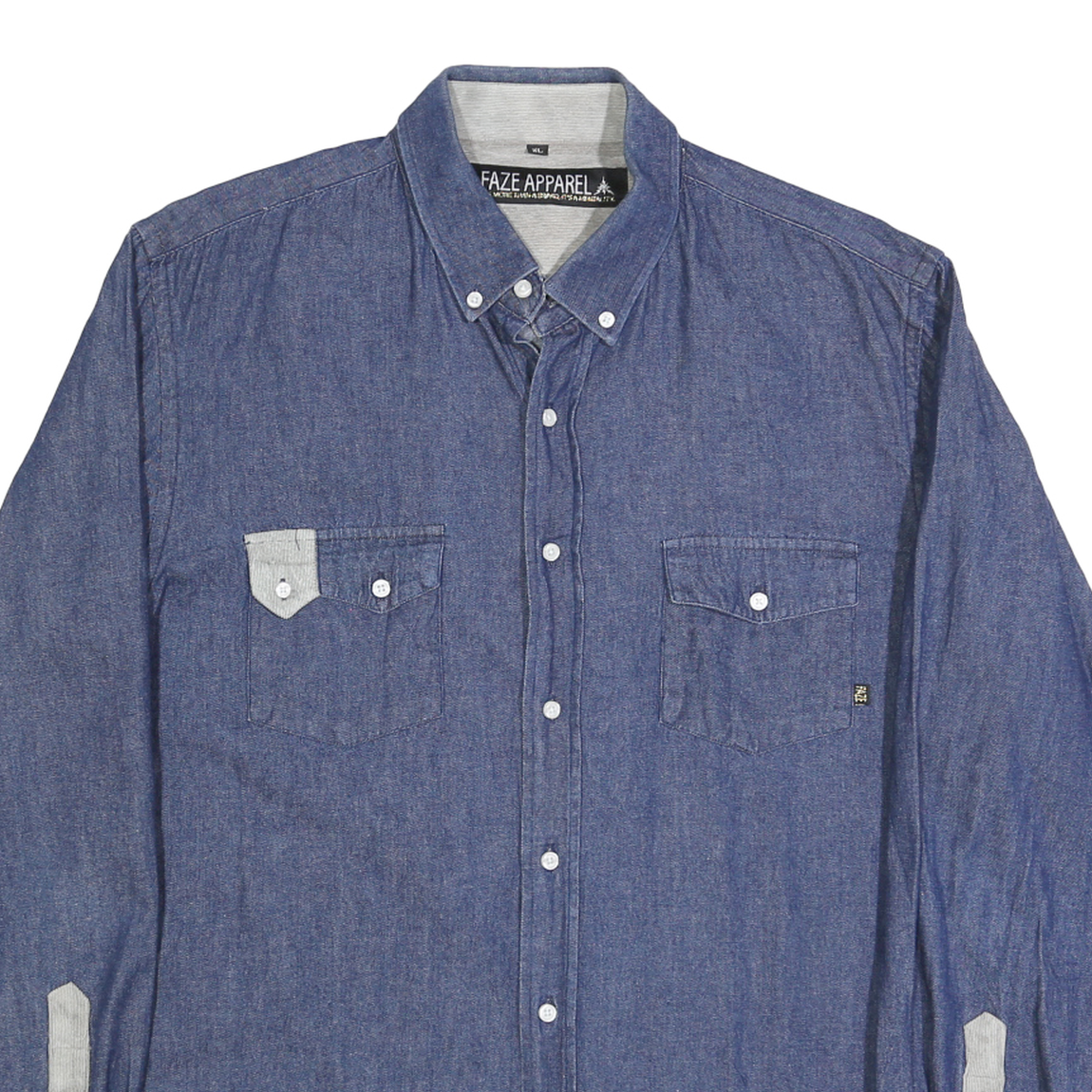 FAZE APPAREL Mens Blue Contrast Detail Cotton Blend Shirt XL Button-Down Casual