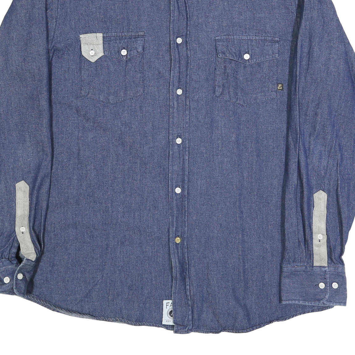 FAZE APPAREL Mens Blue Contrast Detail Cotton Blend Shirt XL Button-Down Casual