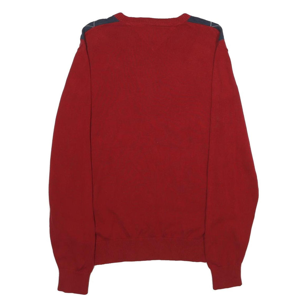 TOMMY HILFIGER Mens Red & Navy Patterned Pullover Argyle V-Neck Basic Knit M