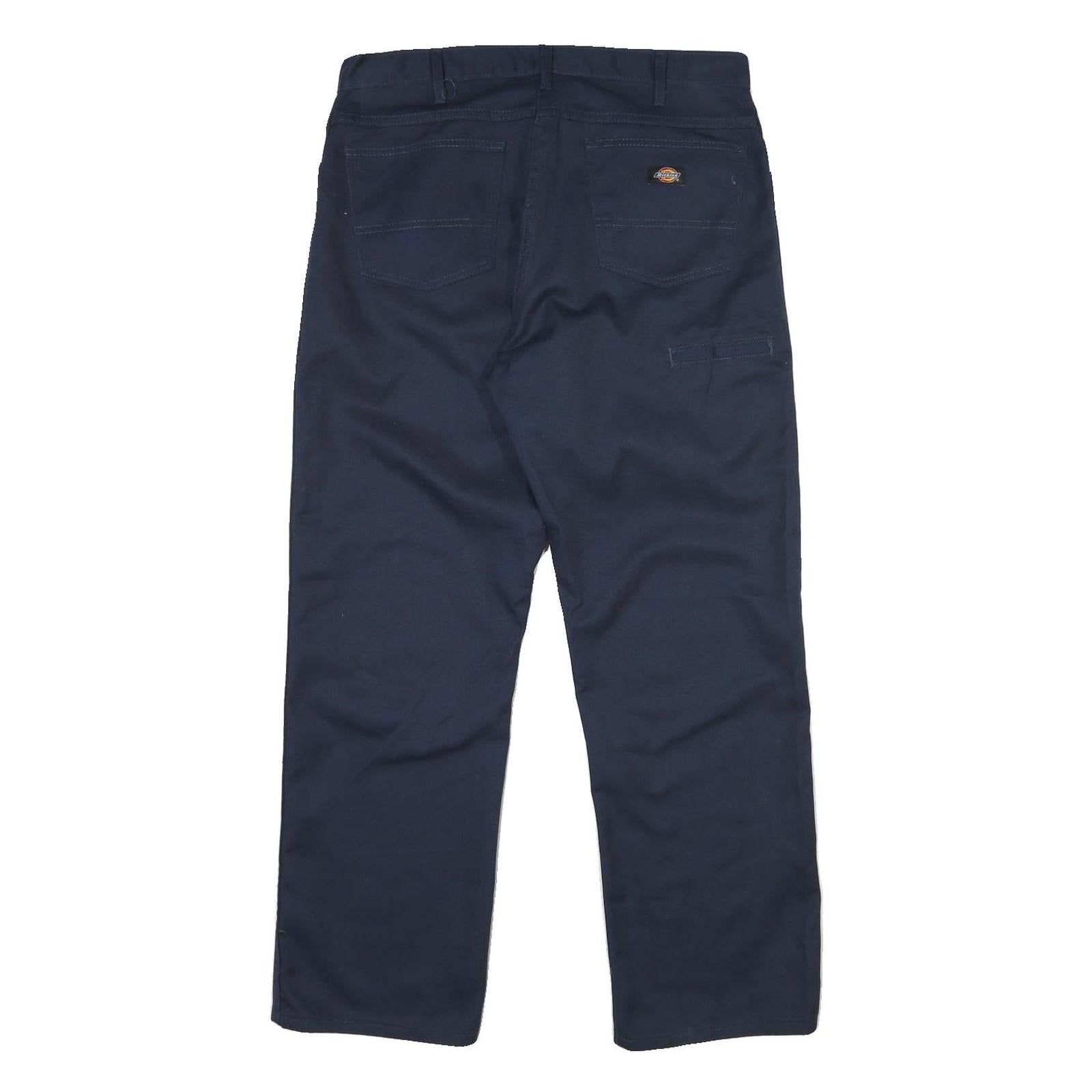DICKIES Mens Cotton Navy Regular Straight Trousers W36 L30 Workwear Casual