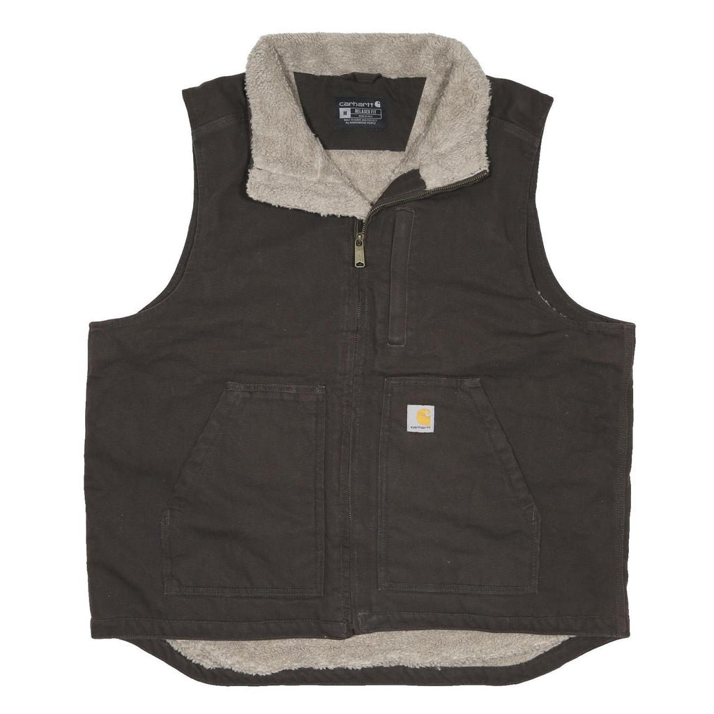 CARHARTT Mens Black & Beige Sherpa Lined Zip Jacket M Cotton Relaxed Fit
