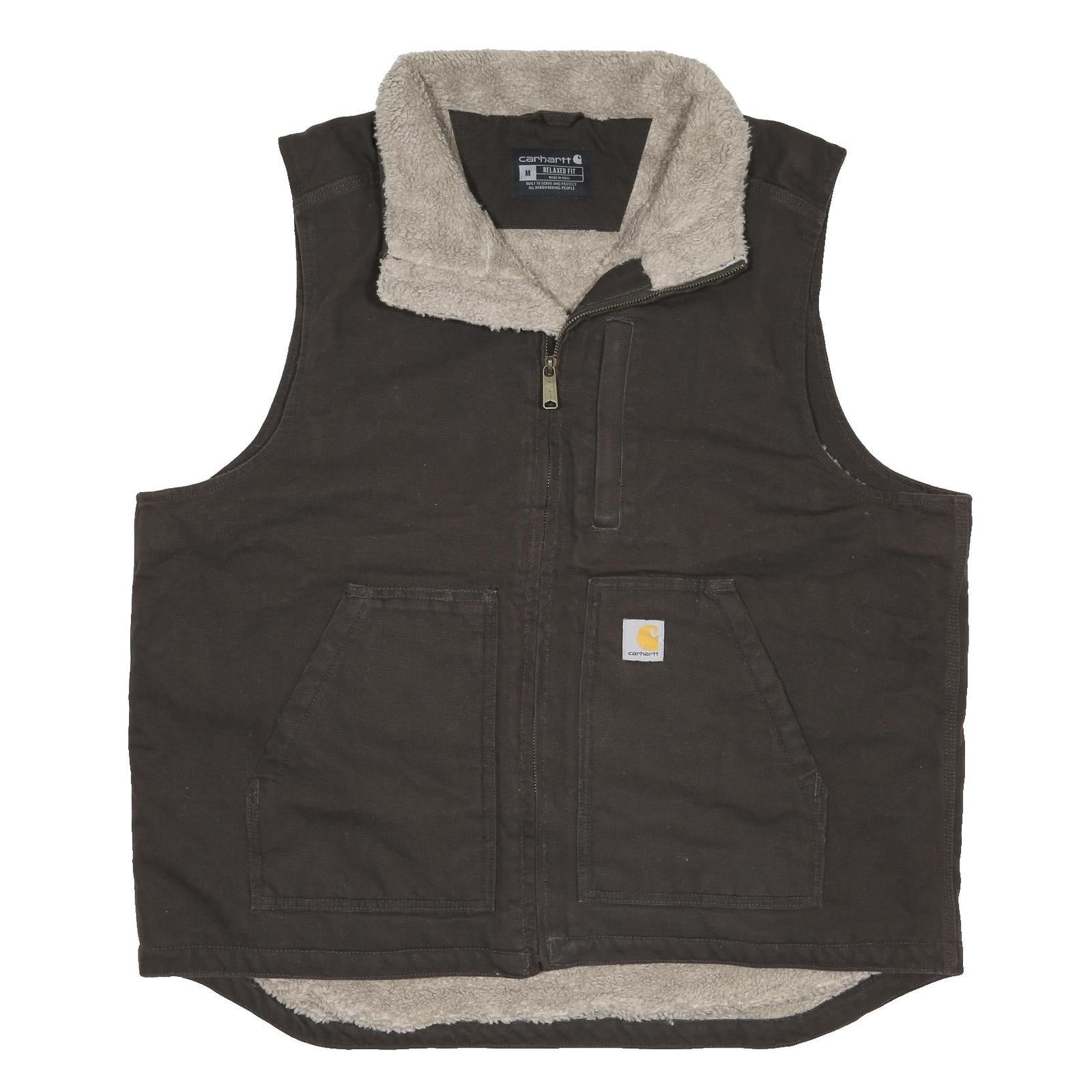 CARHARTT Mens Black & Beige Sherpa Lined Zip Jacket M Cotton Relaxed Fit