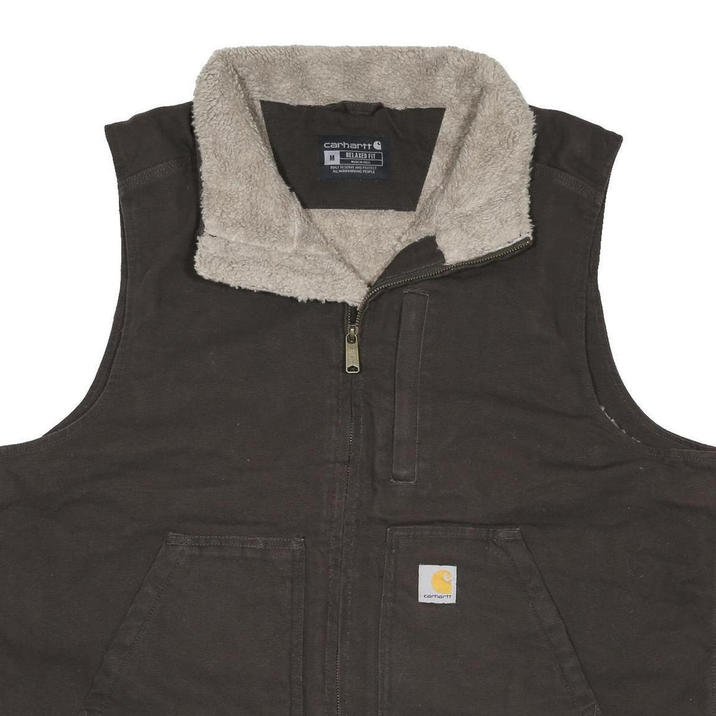 CARHARTT Mens Black & Beige Sherpa Lined Zip Jacket M Cotton Relaxed Fit