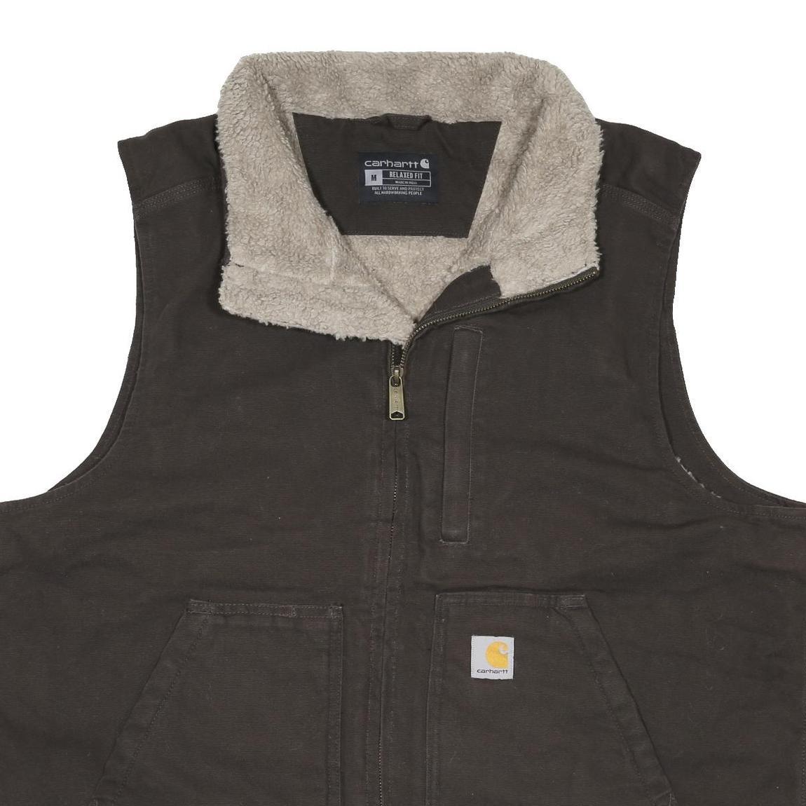 CARHARTT Mens Black & Beige Sherpa Lined Zip Jacket M Cotton Relaxed Fit