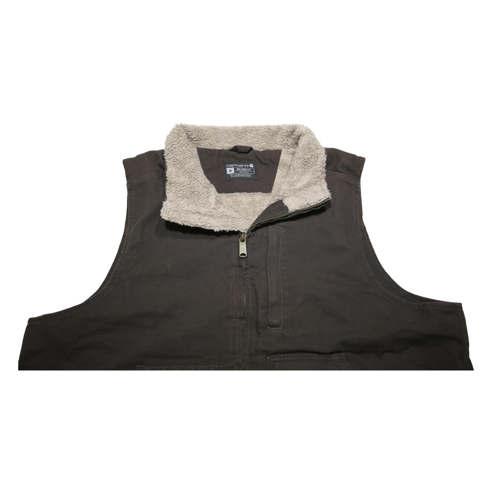 CARHARTT Mens Black & Beige Sherpa Lined Zip Jacket M Cotton Relaxed Fit