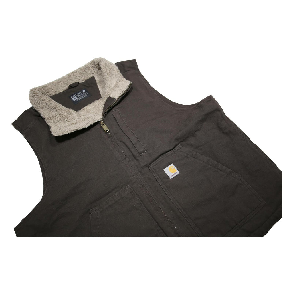 CARHARTT Mens Black & Beige Sherpa Lined Zip Jacket M Cotton Relaxed Fit
