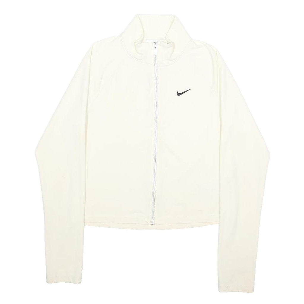 NIKE Womens White Slim Jacket M Cotton Blend Plain Zip Swoosh Sportswear
